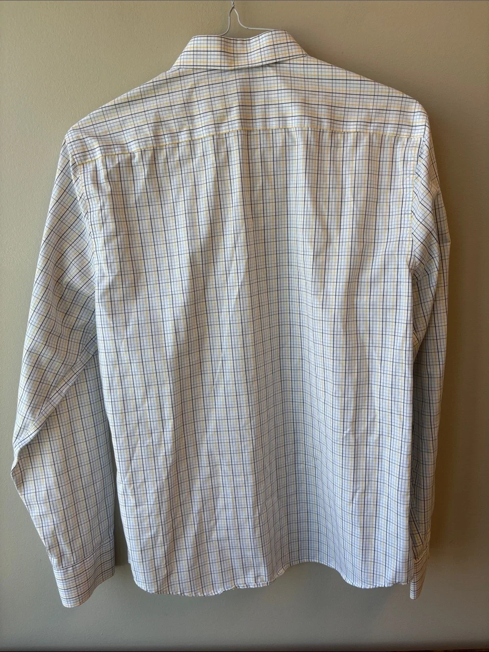 Banana Republic Factory White Dress Shirt with Blue and Yellow Windowpane Plaid
